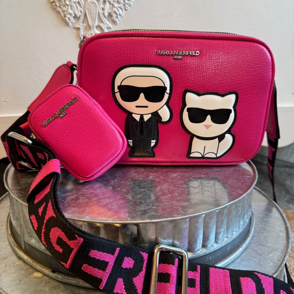 Karl Lagerfeld Paris Fuchsia Crossbody Bag with Karl & Choupette Coin Purse